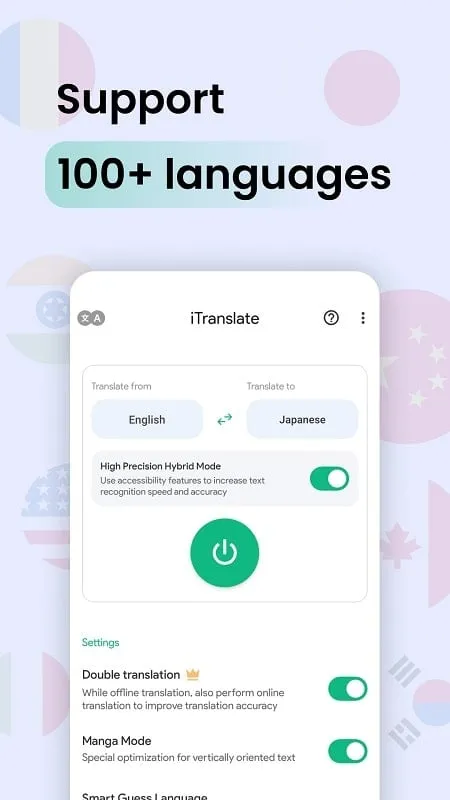 Using the real-time translation feature in Instant Translate On Screen