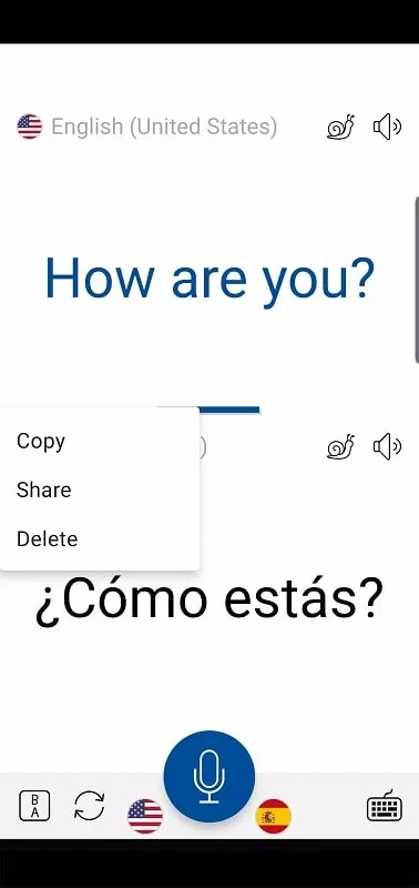 Instant Voice Translate interface with translation options