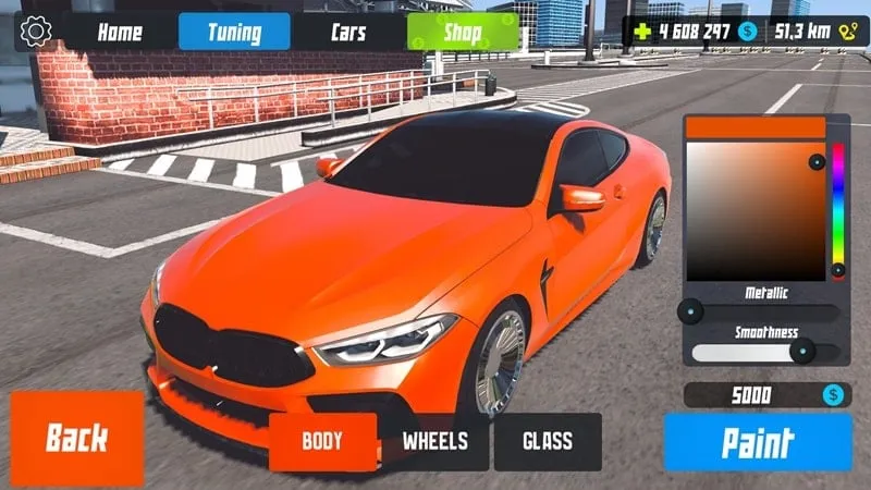 Upgrading car parts in Japan Highway Mod APK using unlimited money.