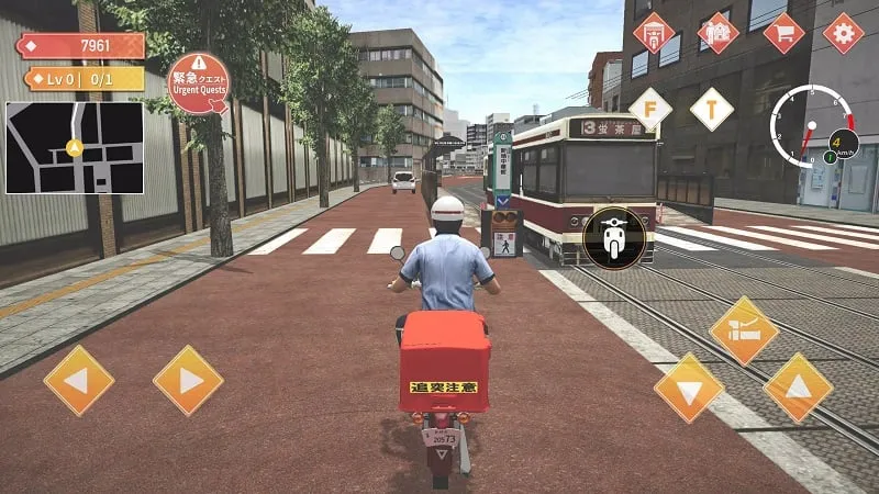 A screenshot from the Japan Postman Moto Simulator game showing a detailed view of a motorcycle.