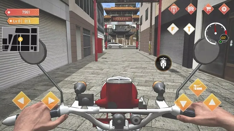 A screenshot from the Japan Postman Moto Simulator game highlighting the open-world environment and cityscape.