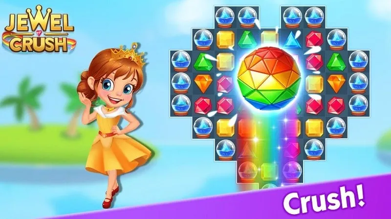 Hình ảnh điện thoại đang hiển thị game Jewel Crush Match 3 Legend.