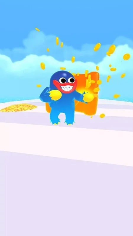 Colorful blobs racing on a track filled with obstacles.