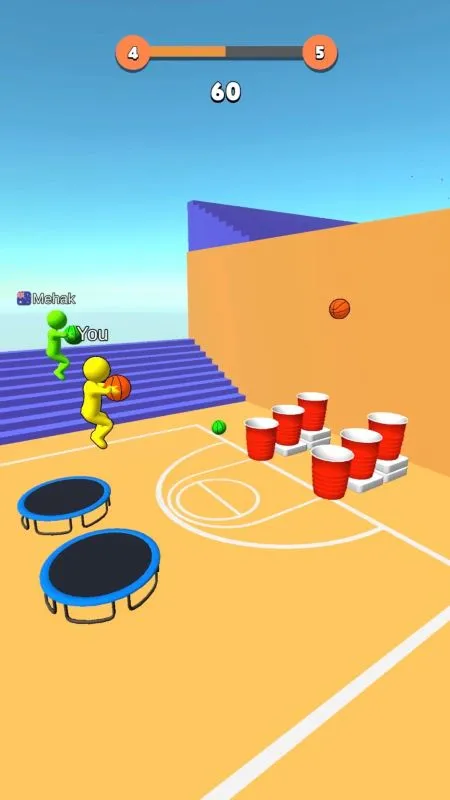 Seseorang memegang smartphone dengan game Jump Dunk 3D ditampilkan di layar.