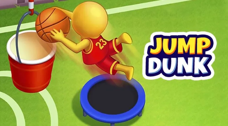 Jogabilidade do Jump Dunk 3D mostrando um personagem prestes a jogar uma bola nos copos.