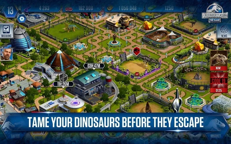 Tangkapan layar gameplay Jurassic World yang menampilkan dinosaurus.