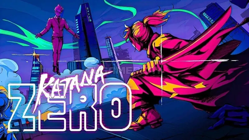 Captura de pantalla del juego Katana ZERO que muestra el estilo pixel art y la acción rápida.