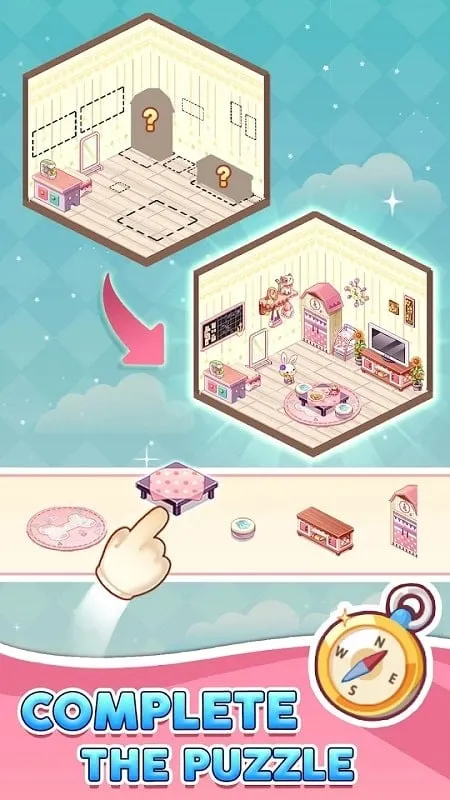 Kawaii Puzzle screenshot showing a room being decorated.