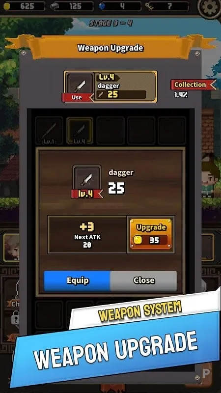 Upgrading weapons in Kingdom Warrior.