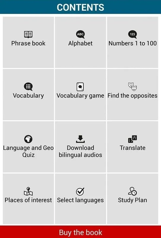 Tela de aprendizado de vocabulário do Learn 50 Languages Mod