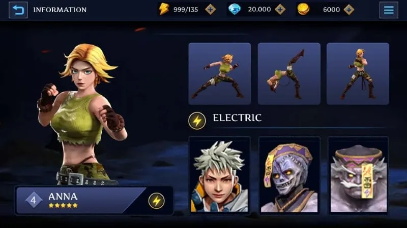 Tela de personalização de personagem do Legend Fighter.