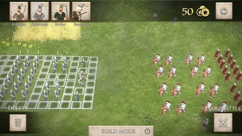 Screenshot showcasing the unlimited money feature in Legions of Rome 2.