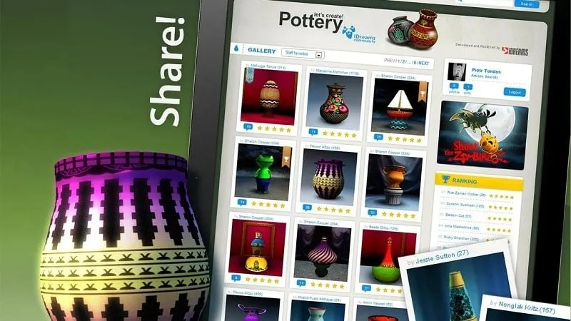 Screenshot of Lets Create Pottery mod showcasing the variety of design options available for customization.