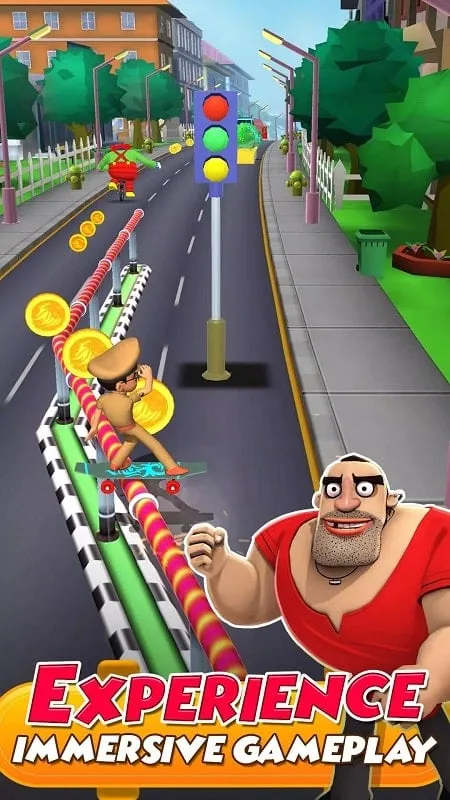 Little Singham gameplay displaying various obstacles on a busy street.