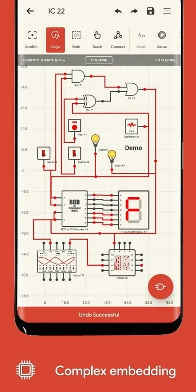 Logic Circuit Simulator Pro interface displaying various components.