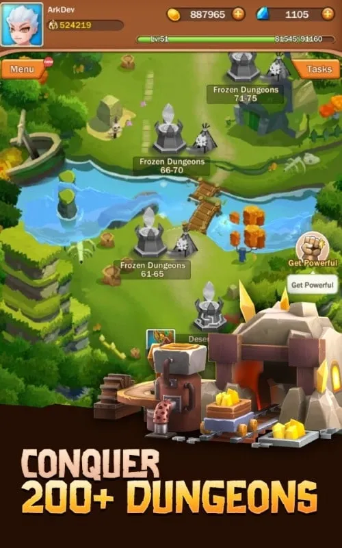 Melawan musuh di lingkungan yang dipenuhi lahar di Loot Legends.