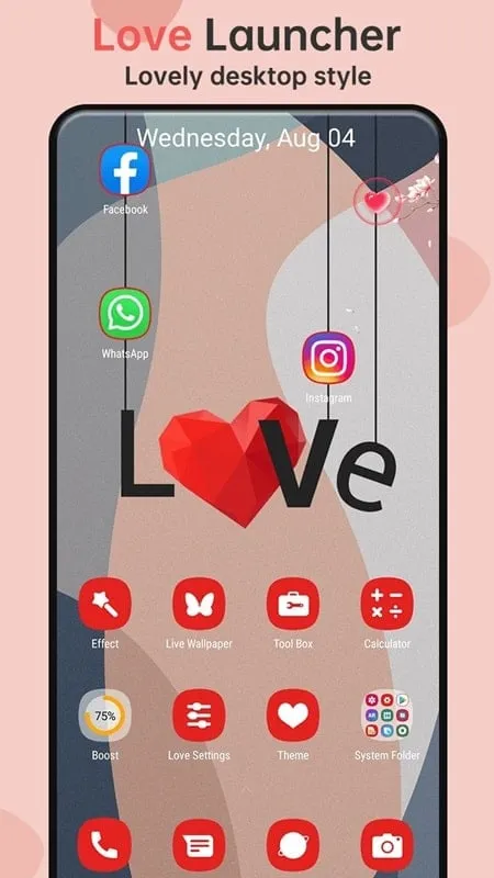 Giao diện Love Launcher mod hiển thị các tính năng premium