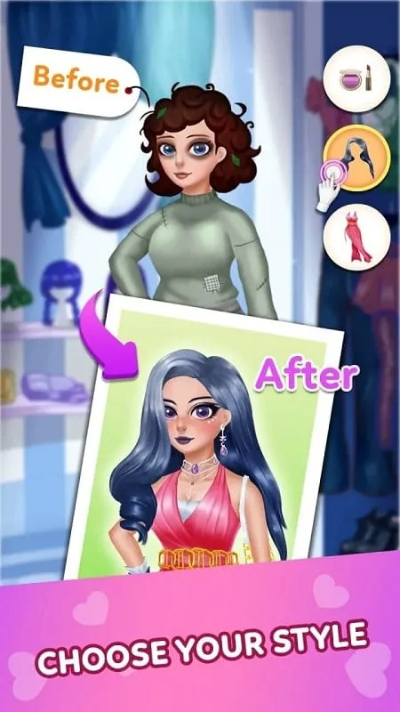 Personalización de personajes con dinero ilimitado en Love Stories MOD APK.