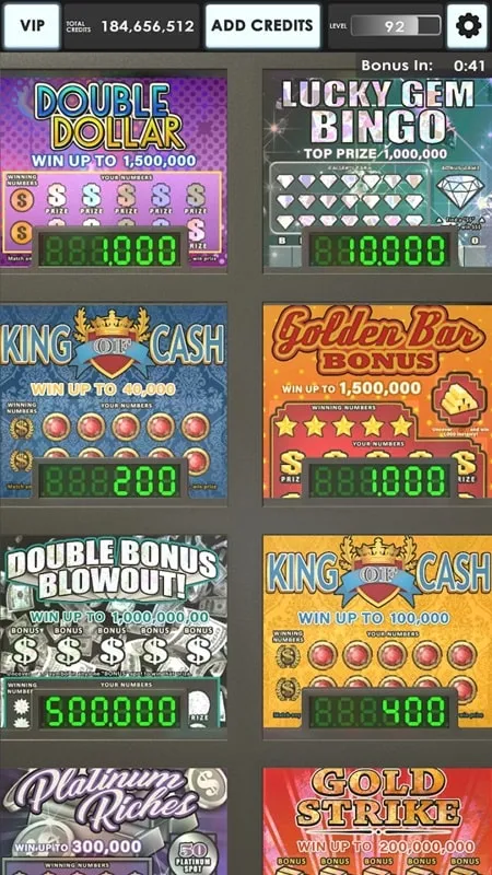 Different game modes available in Lucky Lottery Scratchers.