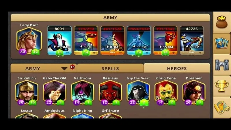 Mengakses Menu MOD di dalam game Magic War Legends.