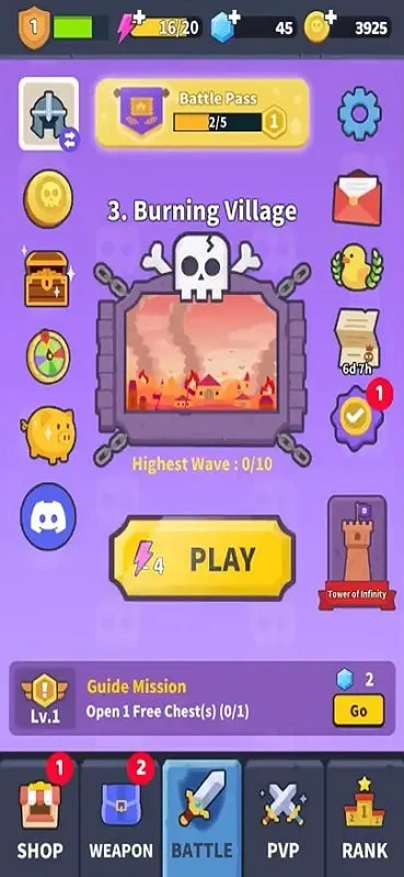 Hình ảnh menu chính trong game Match War: Puzzle & Defense.