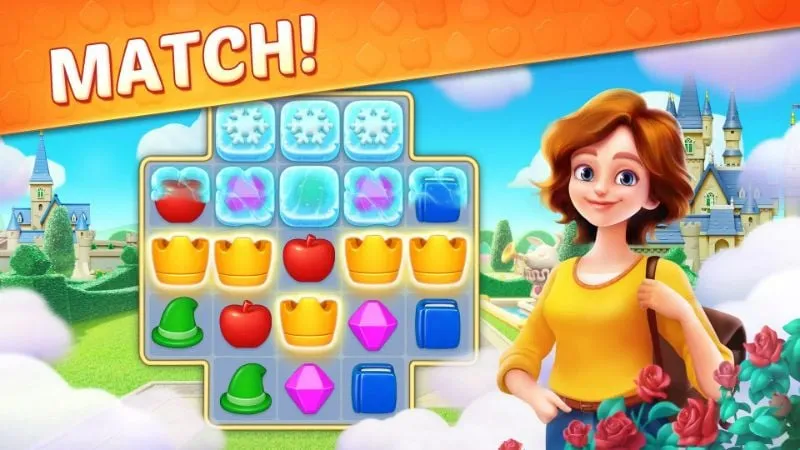 Ảnh chụp màn hình giao diện game Matching Story làm nổi bật các yếu tố và tính năng trong game.