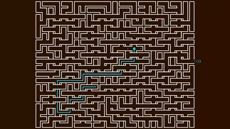 El personaje navegando por un laberinto complejo en Maze Escape Classic.