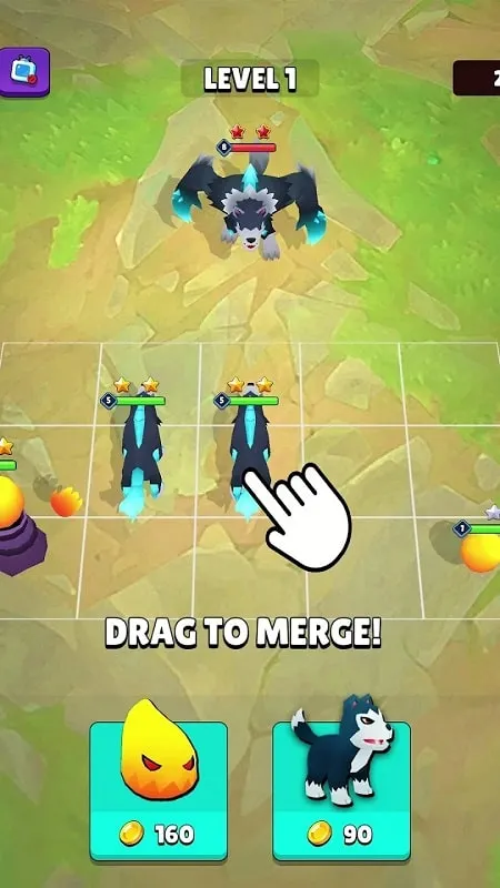 Tampilan fitur uang tak terbatas di Merge Battle Tactics MOD APK.