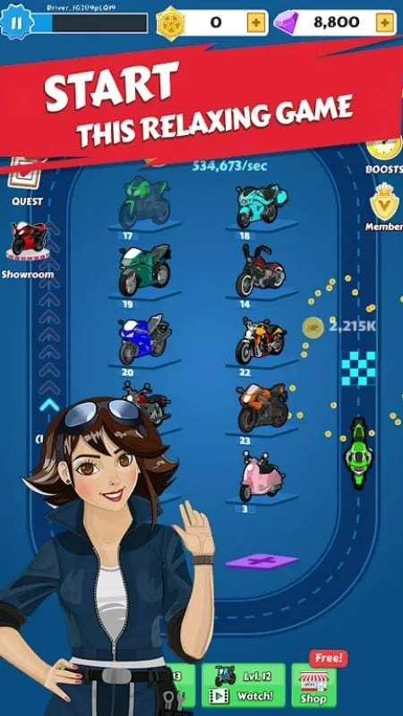 Screenshot showcasing different motorcycle models in Merge Bike game Idle Tycoon.