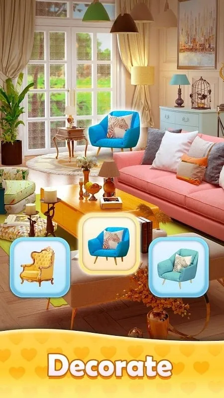 Exploring design options with unlimited resources in the Merge Decor game.