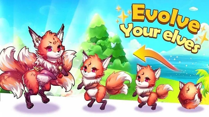 Screenshot showcasing unlimited money and energy in Merge Elves MOD APK.
