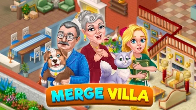 Starting screen of Merge Villa depicting the dilapidated mansion.