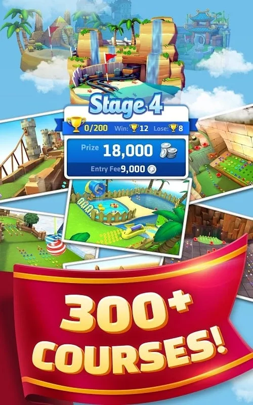 Showcase of in-game shop with various items and unlimited currency in Mini GOLF Tour.