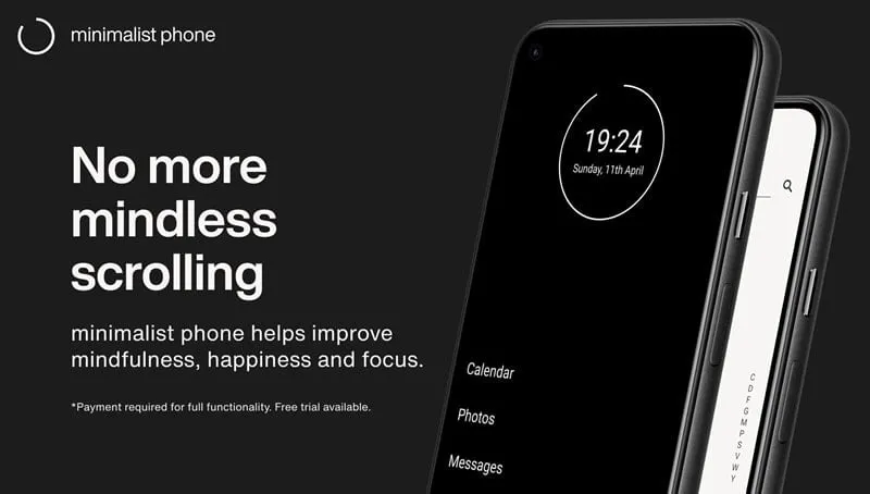 Giao diện minimalist phone mod hiển thị tính năng premium