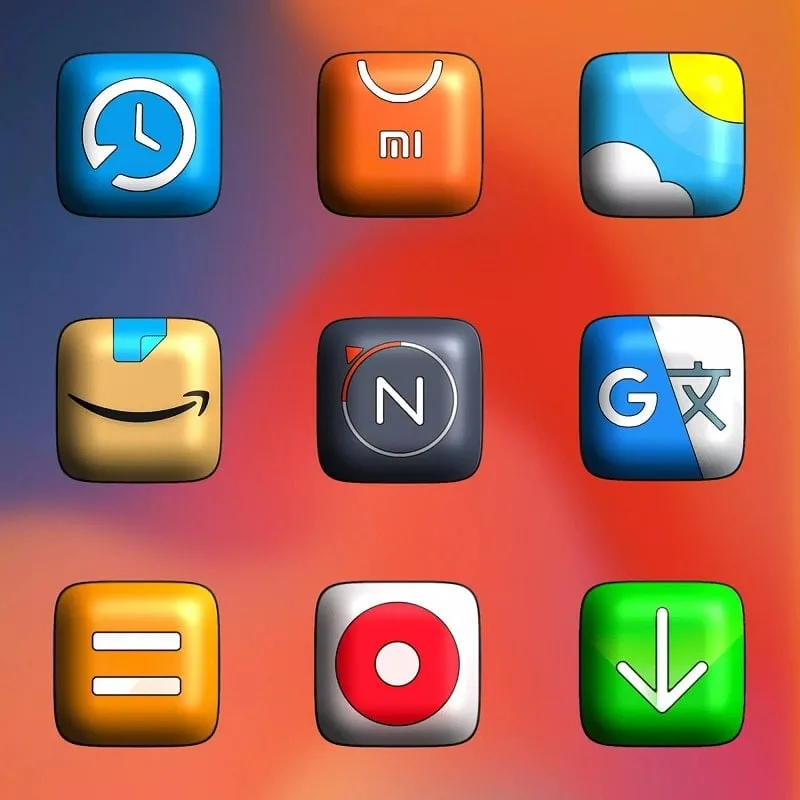 Interface do MIUl 3D Icon Pack mod mostrando recursos premium