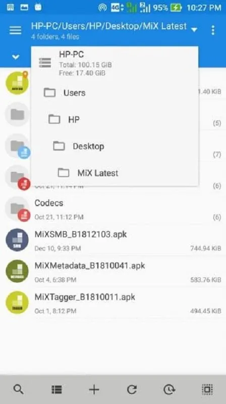 Interfaz del mod de MiXplorer Silver que demuestra la experiencia sin anuncios