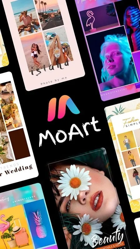 Interfaz de MoArt Video Story Maker mod mostrando funciones premium