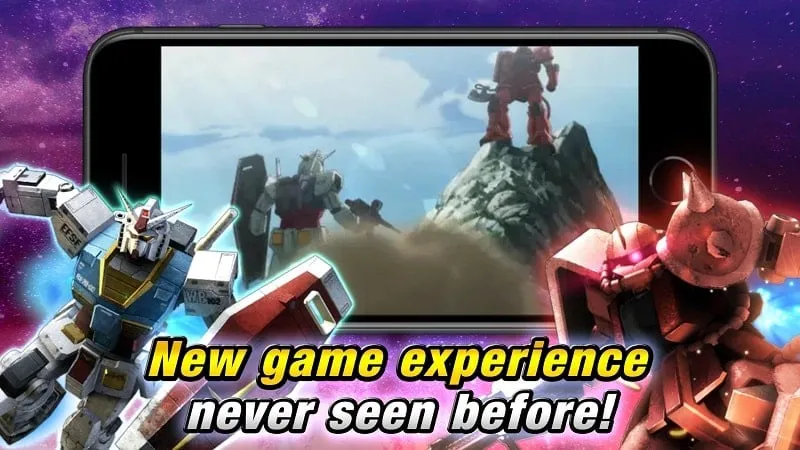 Captura de pantalla del juego Gundam U.C. Engage mostrando varios mobile suits en acción.