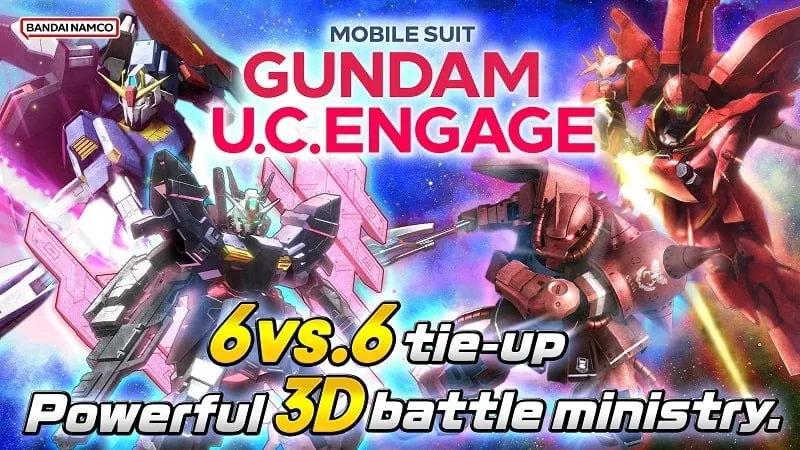 Screenshot gameplay Gundam U.C. Engage dengan pertarungan yang intens.