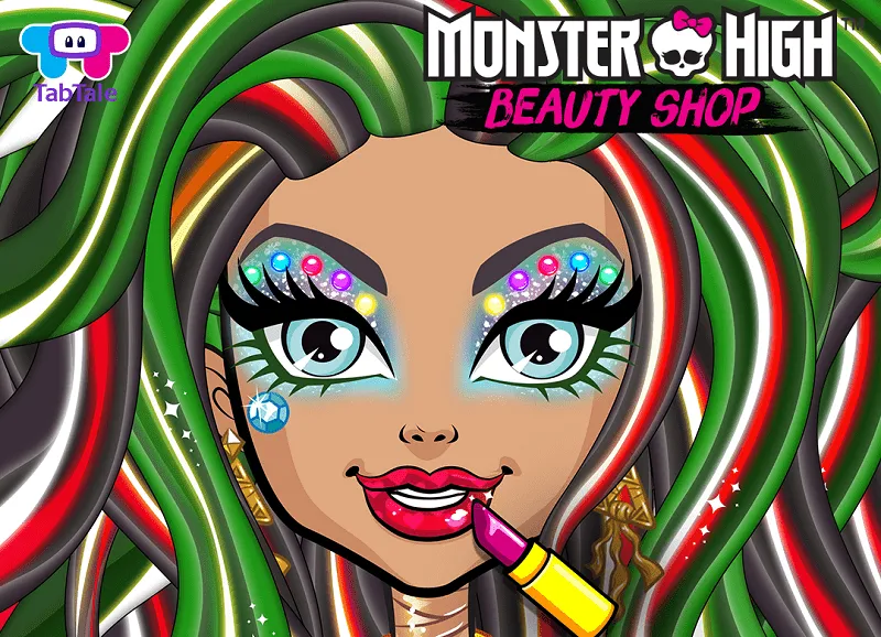 Aplicando maquiagem no jogo Monster High Beauty Shop.