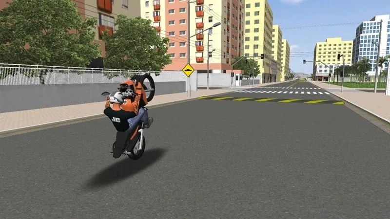 Tampilan motor yang sudah dikustomisasi di Moto Wheelie 3D.