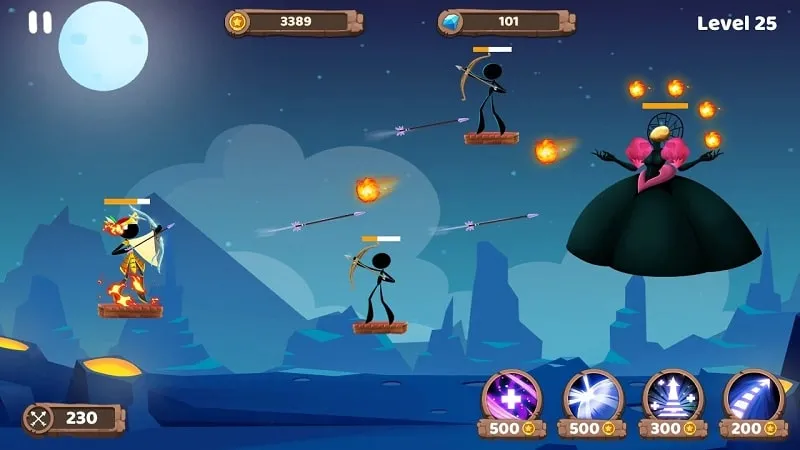 Screenshot of the in-game store in Mr. Archers, highlighting the various customization options available for purchase with in-game currency or real money.