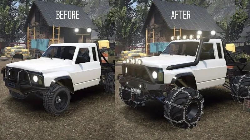 Upgrade mobil di Mudness Offroad Car Simulator dengan uang tak terbatas.