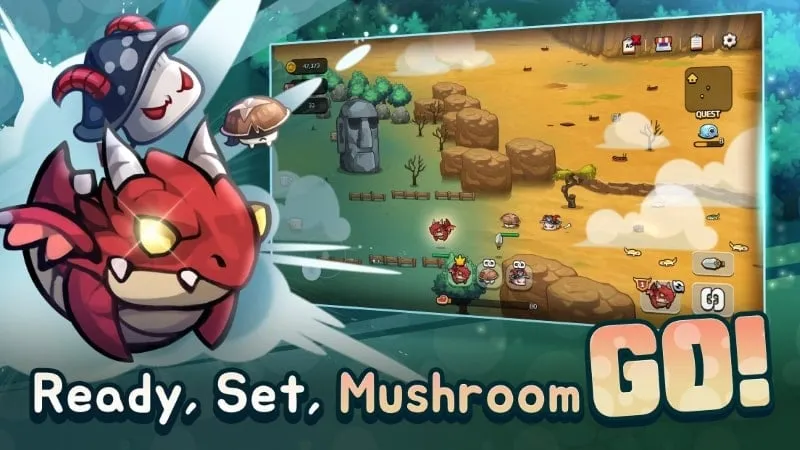 Gameplay screen of Mushroom Go showing various types of mushrooms available.