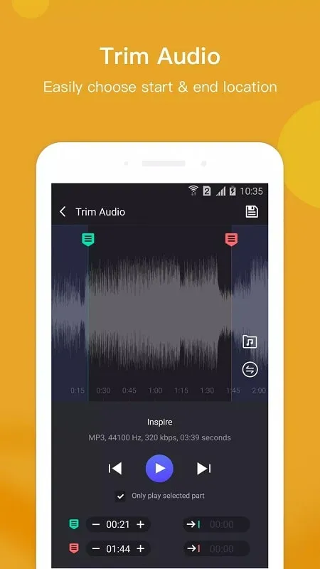 Using the audio clipping tool in Music Editor
