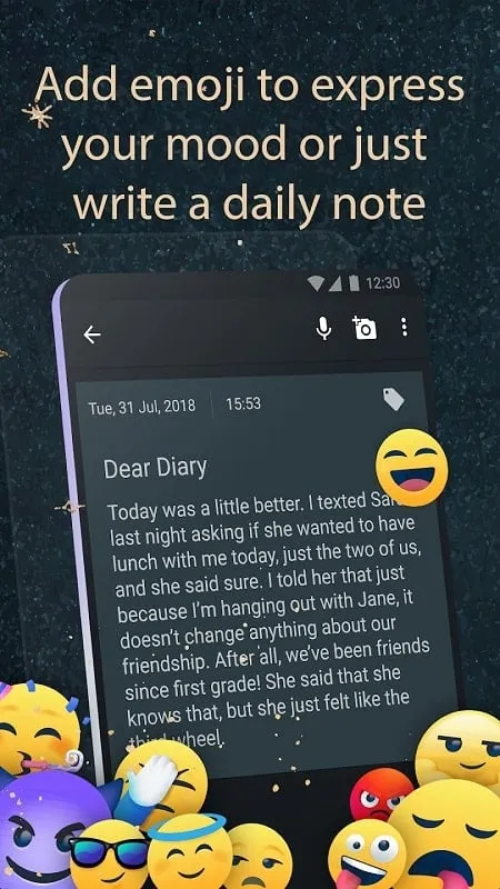 Interface do My Diary Journal with Lock Mod mostrando recursos premium