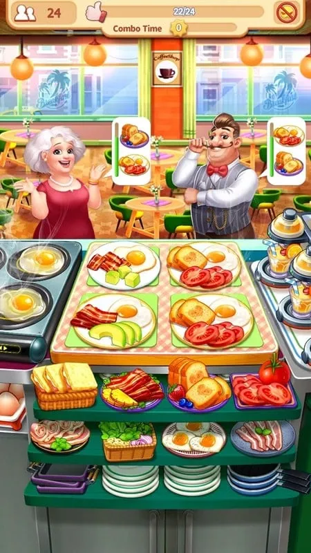 Screenshot gameplay My Restaurant Cooking Home, yang menampilkan proses memasak.