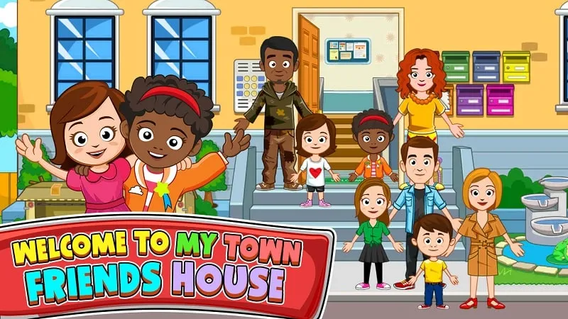 Tampilan antarmuka game My Town Friends house game mod dengan fitur premium