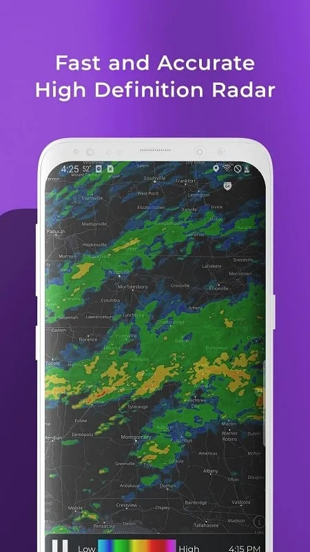 Giao diện MyRadar Weather Radar mod hiển thị các tính năng premium