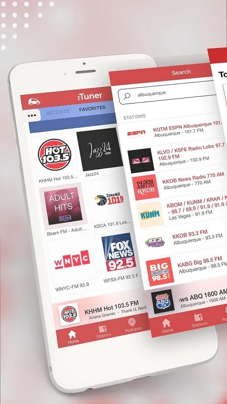 myTuner Radio Pro menampilkan stasiun radio global